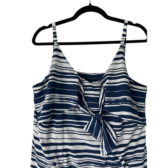 Cabi Dress Size M Navy Blue Nautical Striped Knot Mini Beachy Coastal Vacation - Picture 2 of 10